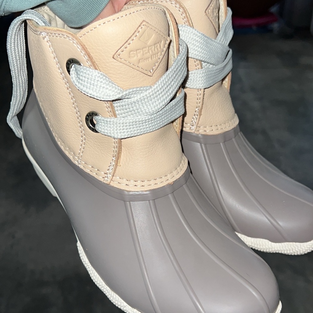 Sperry Gray and Tan Duck Boots Waterproof Design